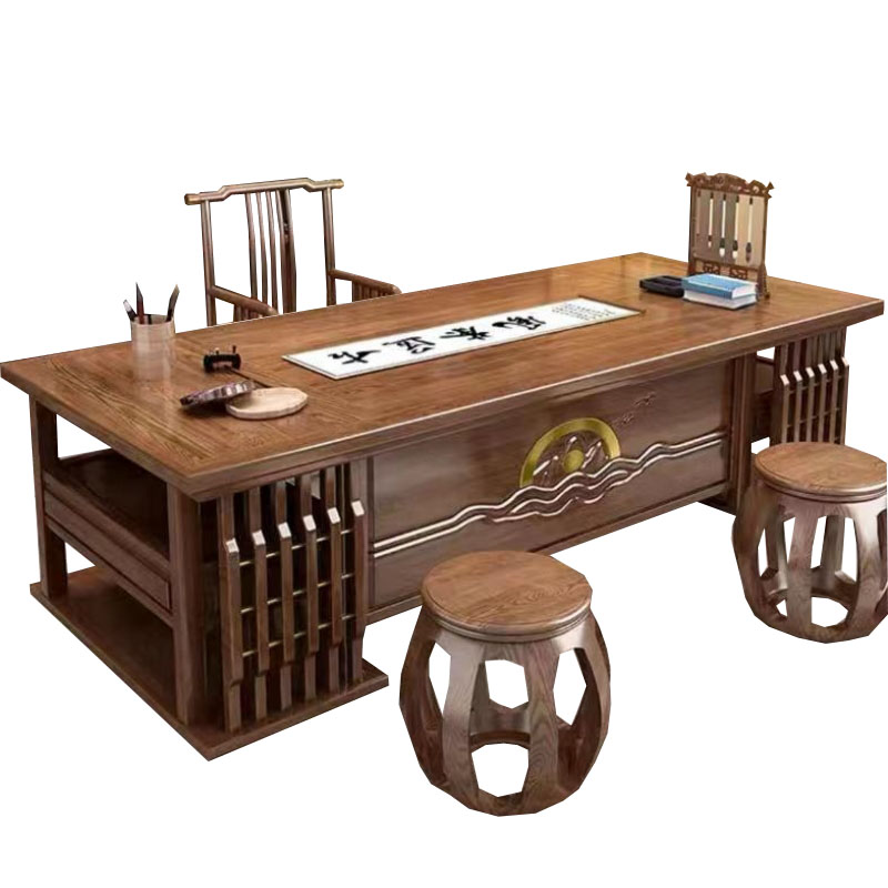 戴劲 书画桌木书桌椅组合办公室写字台画案书法国学桌 2.0米桌+椅+2凳