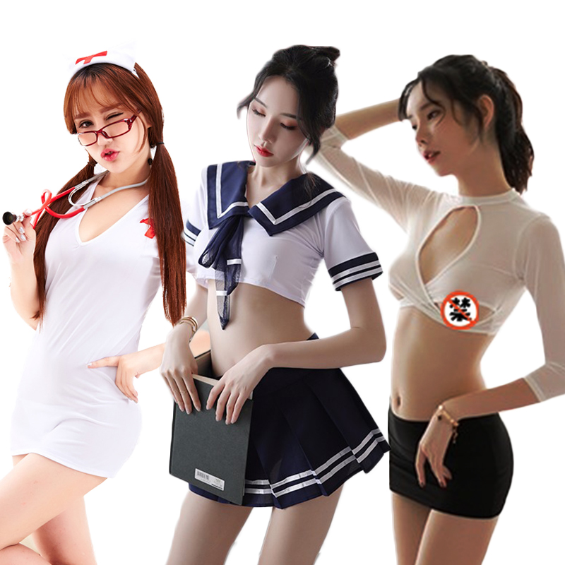 女士情趣内衣女警护士制服套装性感诱惑破洞开档露乳免脱丝袜透明连体衣蕾丝吊带连衣裙学生三点式女式情趣睡衣长夜漫漫成人性用品 护士制服+学生制服+秘书制服（送丝袜+跳蛋） 均码