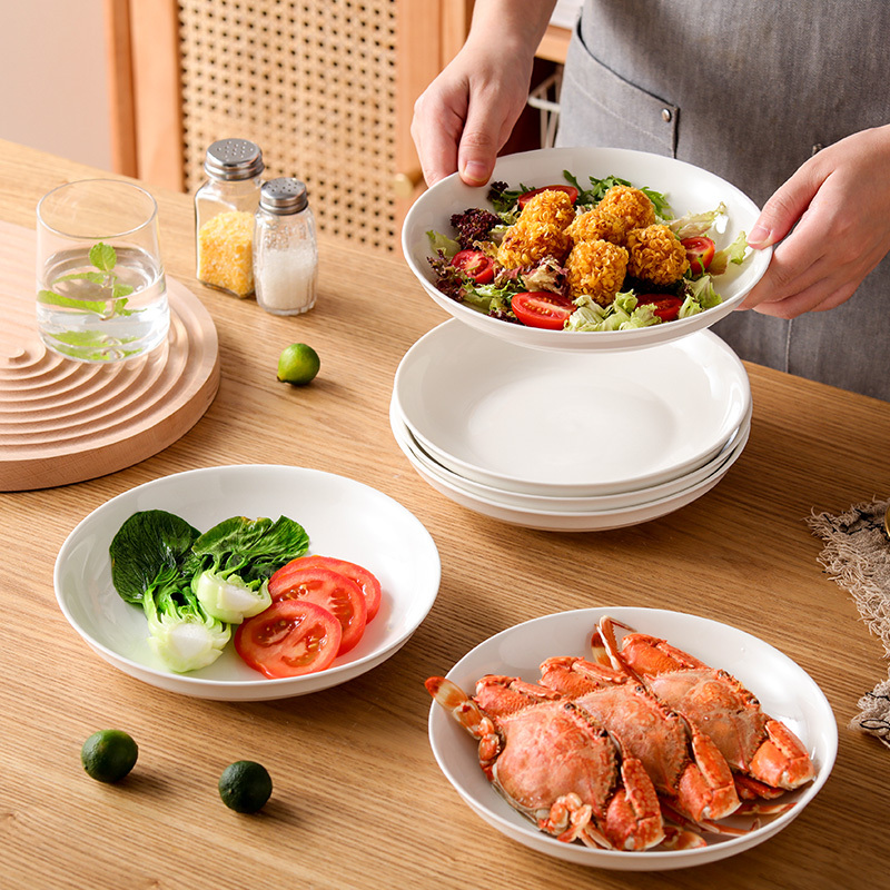 企采严选陶瓷盘家用白瓷盘子8英寸中式釉下彩餐盘菜盘汤盘