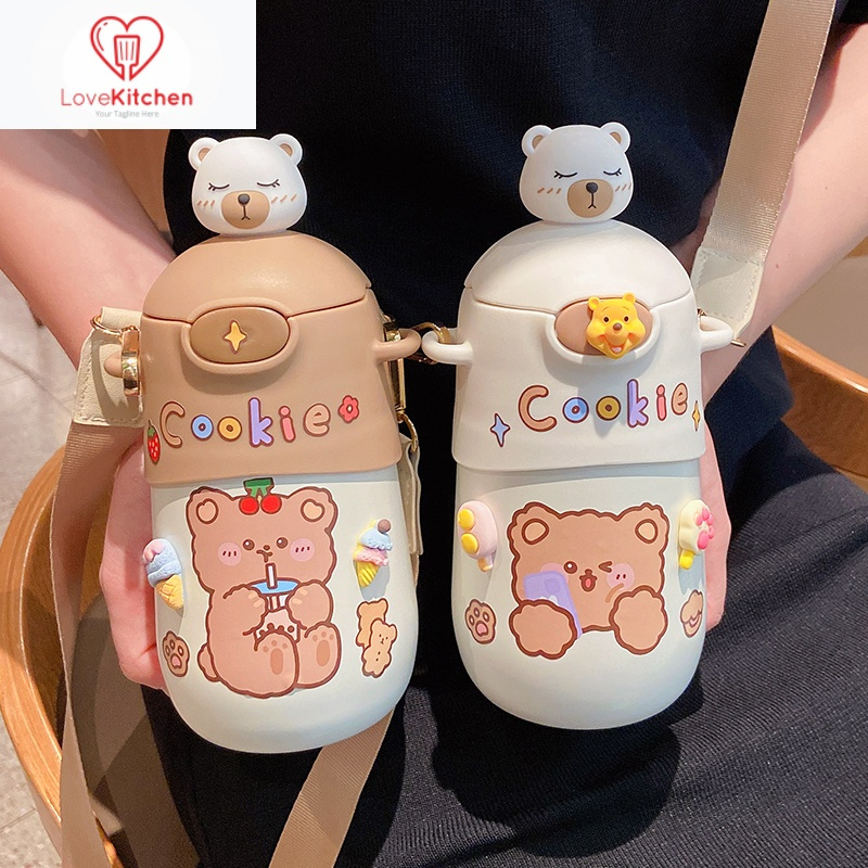 儿童保温杯女学生便携吸管水杯高颜值可斜挎杯子可爱大容量水壶好养道