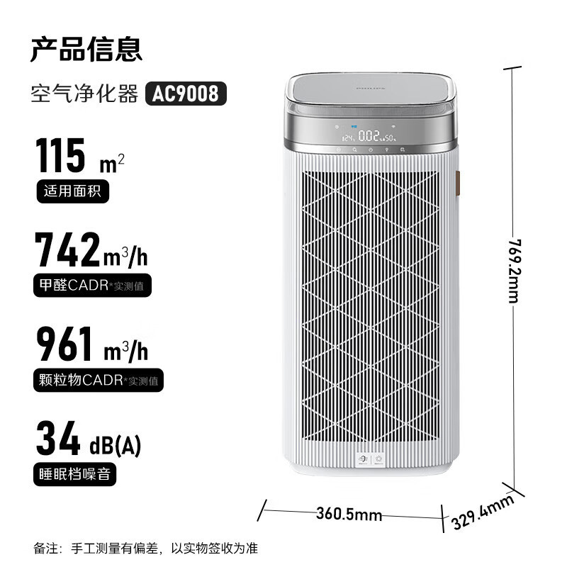 飞利浦空气净化器除甲醛烟味双风机大功率杀菌除螨尘AC9008/00高清大图