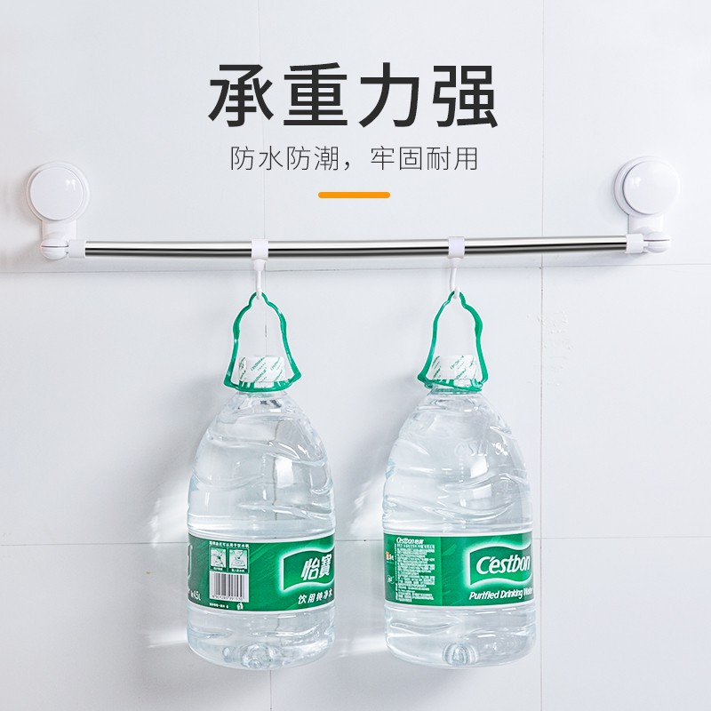 吸盘毛巾架免打孔浴室毛巾杆不锈钢置物架卫生间单杆伸缩浴巾挂钩 三维工匠 总长42cm(钢管总长32cm)储物架