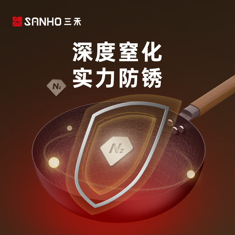 三禾臻不锈锤纹铁炒锅 TC32P8高清大图