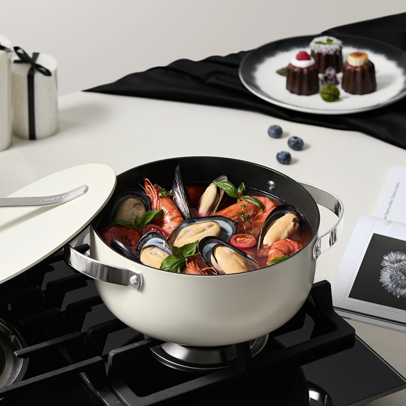 温仑山自由丝带系列不粘汤锅24cm 白色 A-VP-1MTG01高清大图