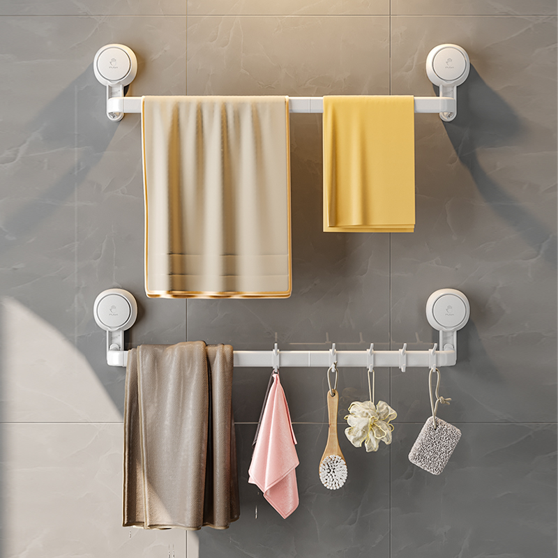 太力免打孔卫浴毛巾架卫生间置物架毛巾挂杆吸盘挂钩浴室浴巾架子 【单人款】（长28.7cm）