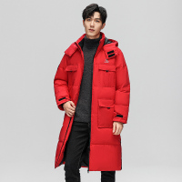 伊夫狼爪(YIFULANGZHUA)羽绒服男中长款90白鸭绒连帽外套冬季潮牌大码情侣加厚保暖大衣