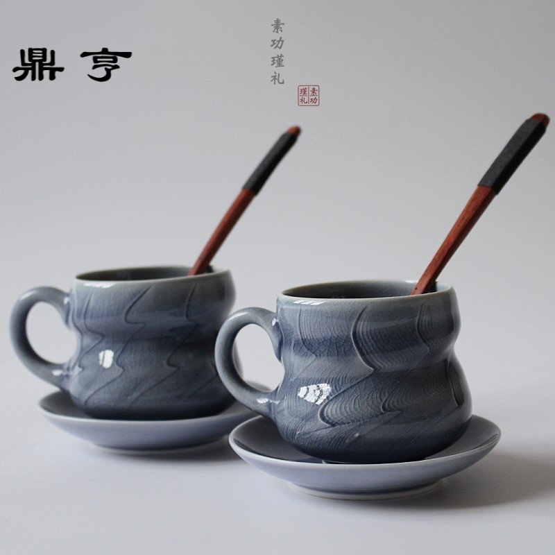 鼎亨手工手作陶瓷马克杯个性简约中式带碟勺咖啡杯创意定制陶瓷杯