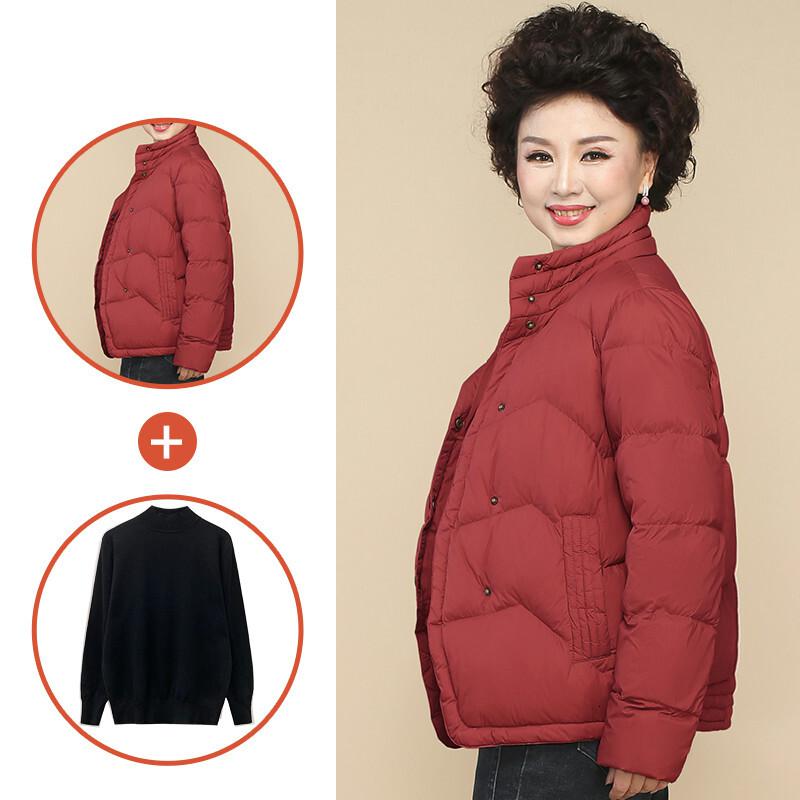 迪鲁奥（DILUAO)波司登旗下妈妈羽绒服女短款小羽绒服中年秋冬装洋气外套2021新款中老_275 5XL（建议155-165斤） 红色（黑色打底套