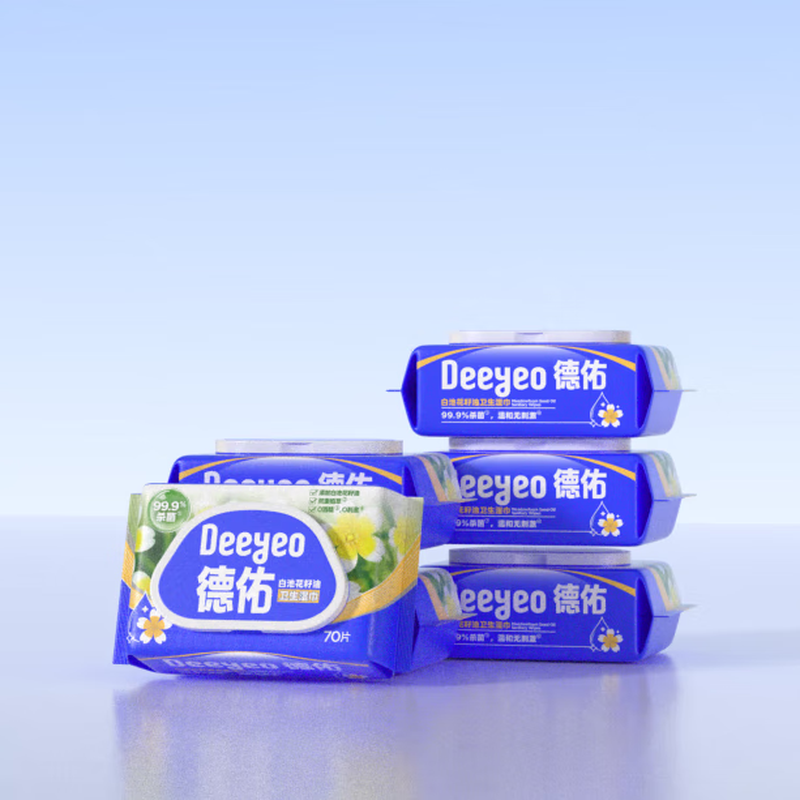 德佑 白池花籽油卫生湿巾6包装70片/包高清大图