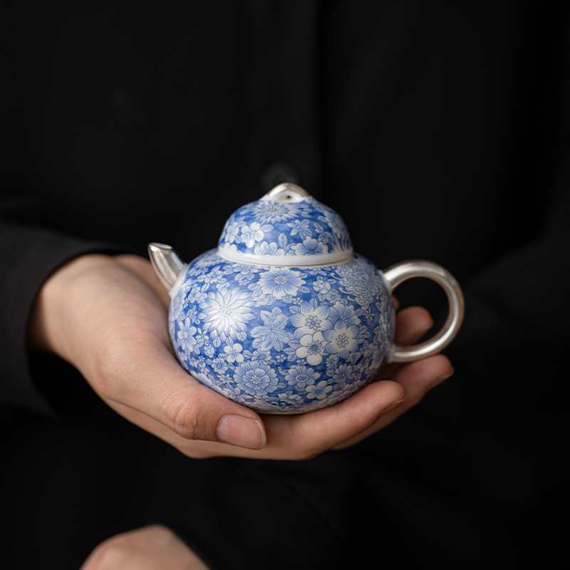 苏氏陶瓷(SUSHI CERAMICS)鎏银百花茶壶小套装非遗大师郑文强作品功夫茶具
