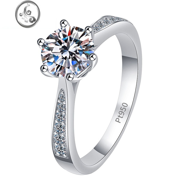 jimi莫桑石钻戒女一克拉活口闭口银银求婚结婚镀铂金情侣对戒仿真道具
