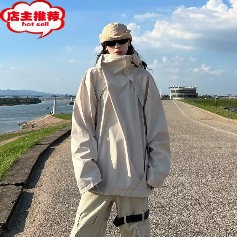 SHANCHAO美式机能套头潮牌赛博朋克半高领外套男情侣机车服夹克