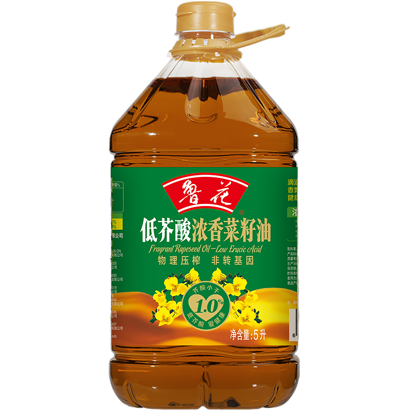 鲁花低芥酸浓香菜籽油5L非转基因物理压榨 桶装食用油菜油高清大图