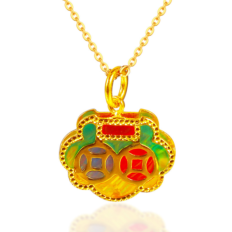 黄金码头5g足金999高温空窗珐琅铜钱葫芦吊坠女送女友女儿闺蜜视频