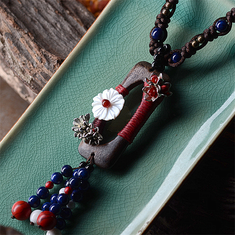 民族风项链坠女佛珠波西米亚风格长项链饰品百搭贝壳花衣服配饰送女