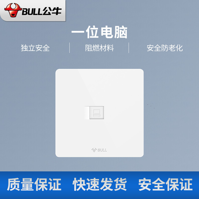 公牛开关插座面板G12系列大面板五孔插座 86型墙壁象牙白插座开关 一位电脑 暮雪白（哑光）