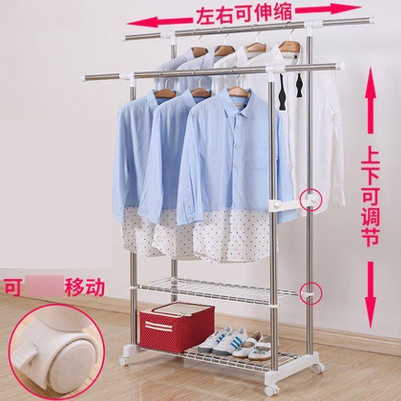 晾衣架落地折叠室内双杆式挂衣架不锈钢卧室简易移动阳台晒衣架家庭晾晒多款多色多功能生活日用洗晒用品衣架