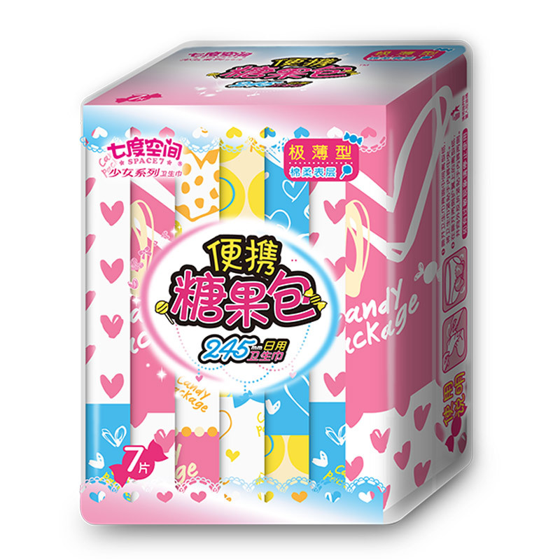 七度空间(SPACE 7)少女系列日用特薄糖果包卫生巾245mm*7片 1/2掌心包