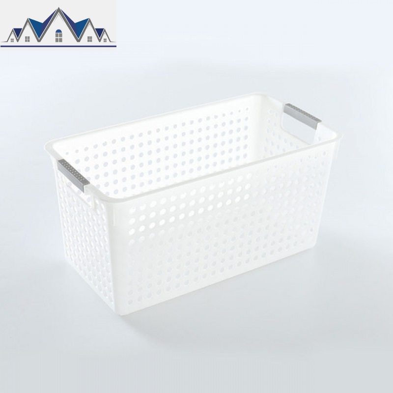 【2个装】塑料长方形收纳篮桌面收纳筐厨房收纳浴室收纳框篮子 三维工匠 白色中号34x17x16【2个装】