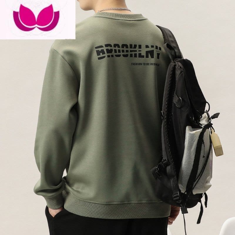 七斓春季款军绿色潮牌圆领套头卫衣男士夏季长袖T恤衫上衣服男款图片