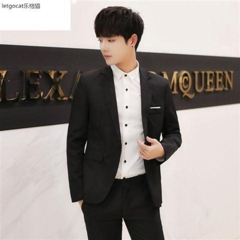 2020西服套装男三件套修身休闲西装职业商务正装外套新郎结婚礼 黑色（单件上衣） M