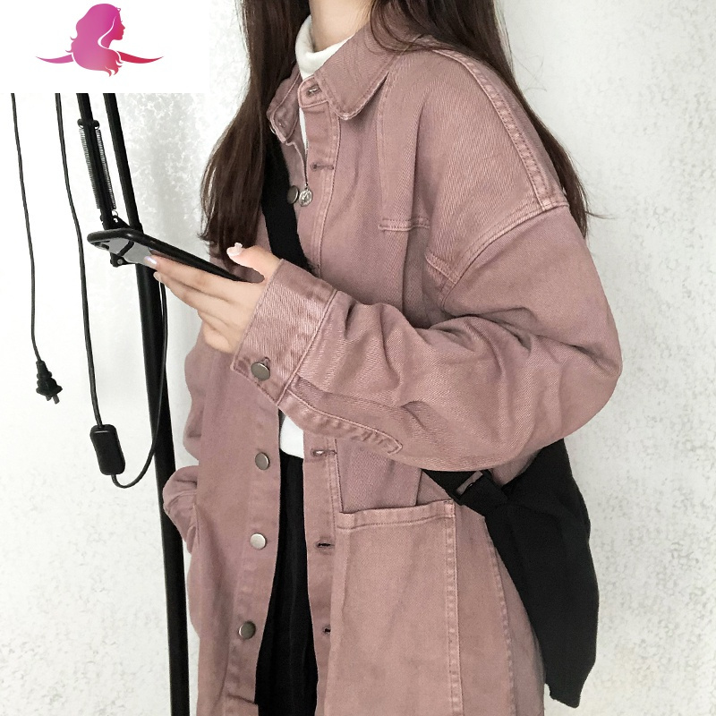 艳如飞复古工装牛仔外套女春秋慵懒风韩版宽松外穿长袖百搭衬衫港风衬衣衬衫