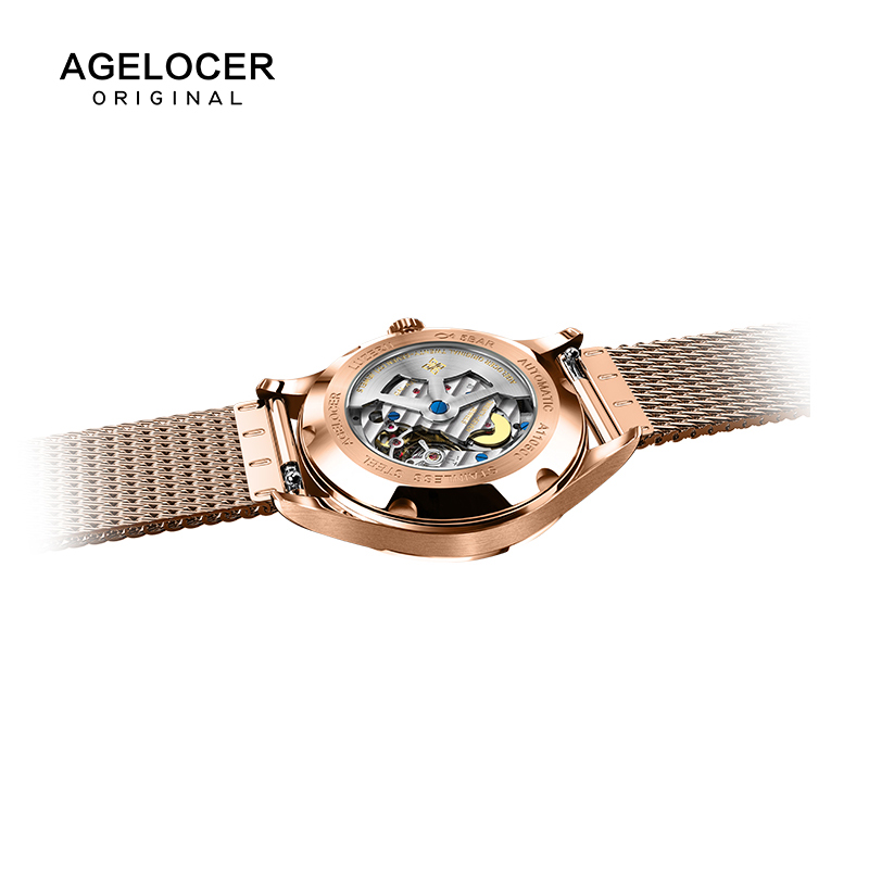 瑞士原装Agelocer 艾戈勒手表男士自动机械表 时尚男士手表 防水休闲皮带男表瑞士手表 简约大气金表高清大图