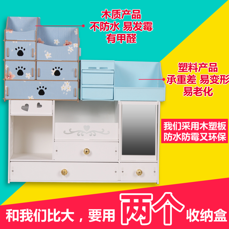 美帮汇大号化妆品收纳盒家用口红面膜桌面抽屉梳妆台塑料置物架整理盒子高清大图