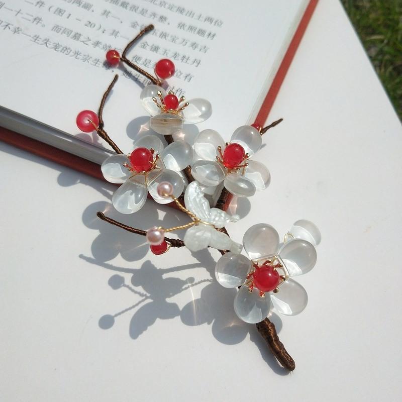 kc金b款蝴蝶u钗款二支手工古风原创小蝴蝶梅花枝软杆玉簪花发簪头饰