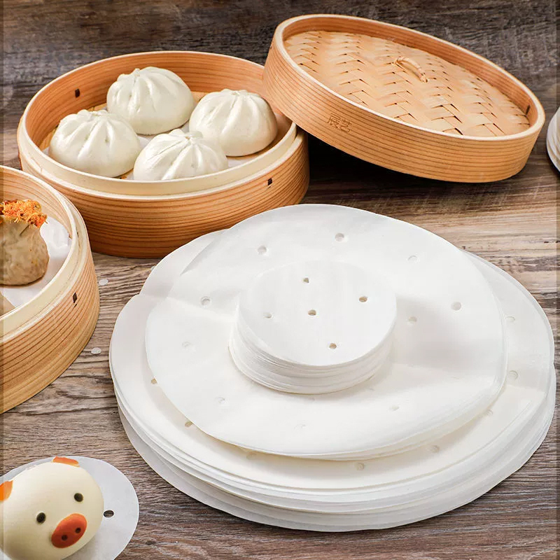 宜洁 一次性蒸笼纸食品圆形蒸包子馒头不粘纸垫布屉布油纸 直径23cm*20张高清大图