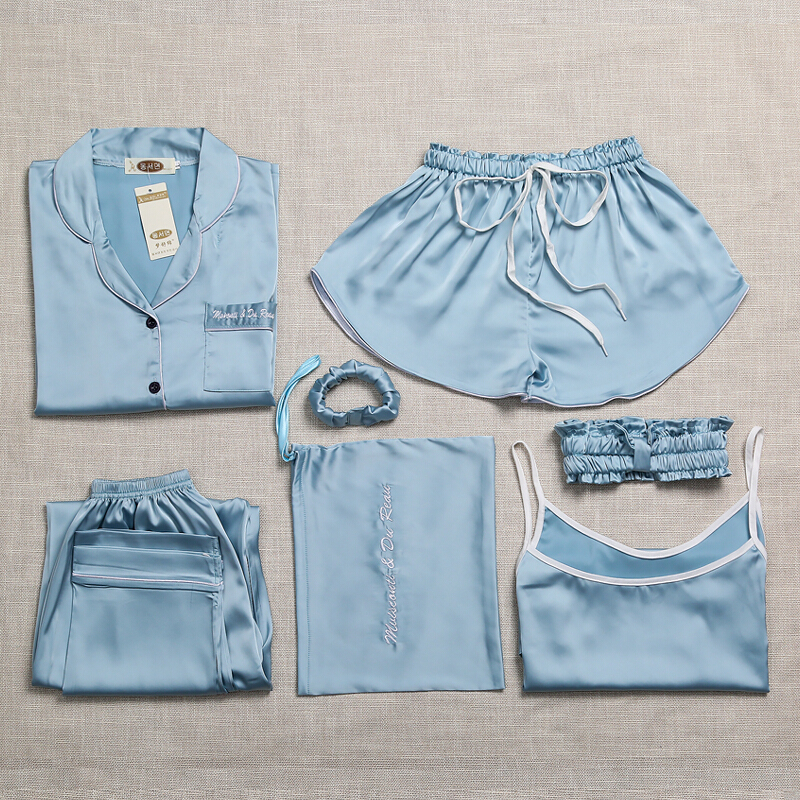 女春夏秋家居服7七件套装睡衣女秋冬