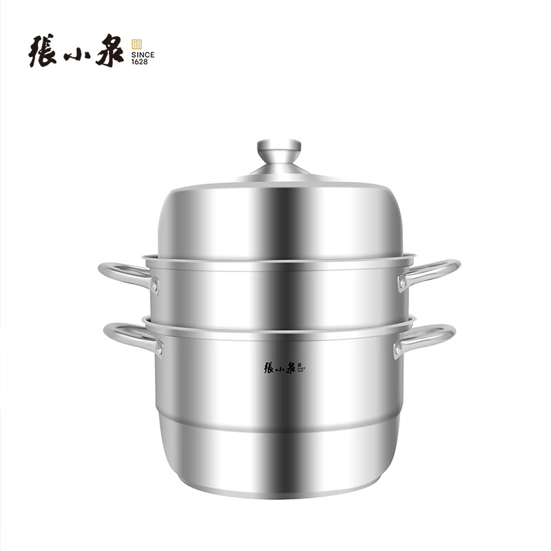 张小泉韵味三层蒸锅不锈钢蒸锅家用加厚复底 C32420100汤蒸锅 28cm高清大图