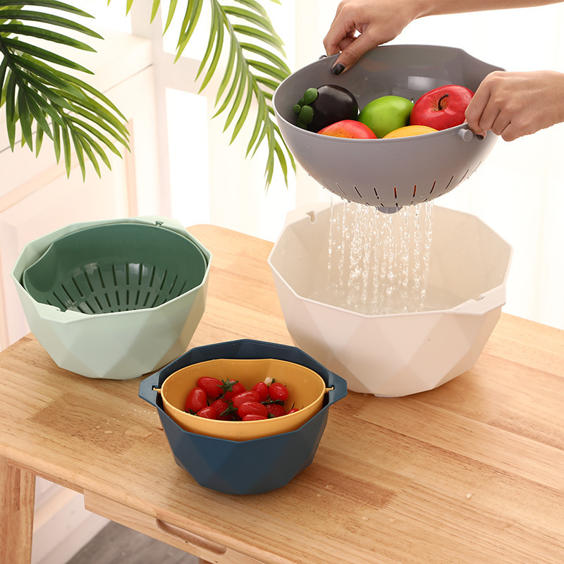 苏宁宜品 双层塑料洗菜盆篮子厨房神器多功能客厅家用水果盘洗水果菜篮