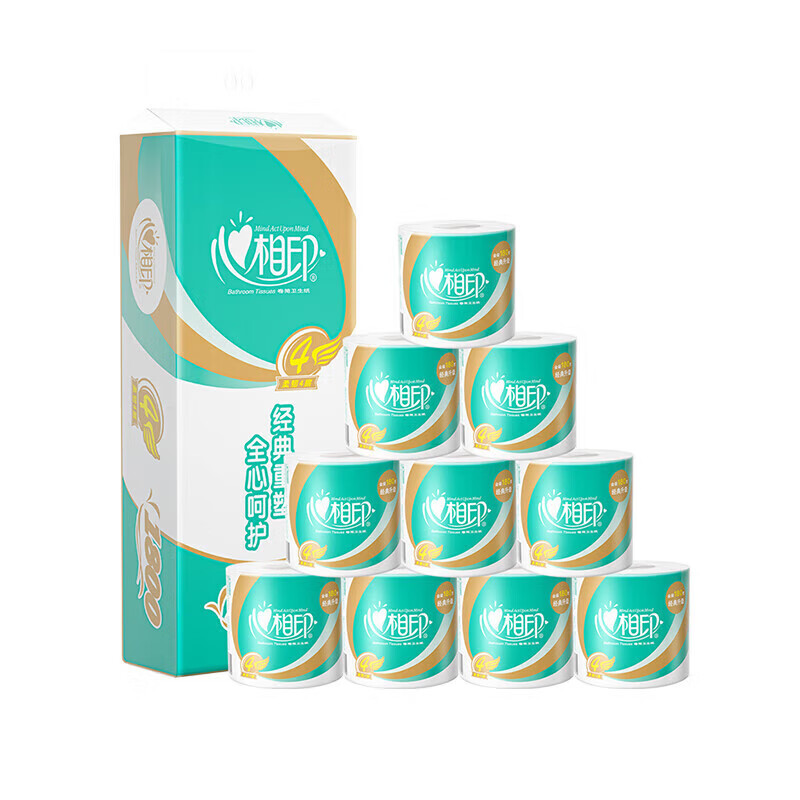 心相印 4层卷筒卫生纸 有芯大卷厕所纸 180g/卷 10卷/提 6提装 BT810