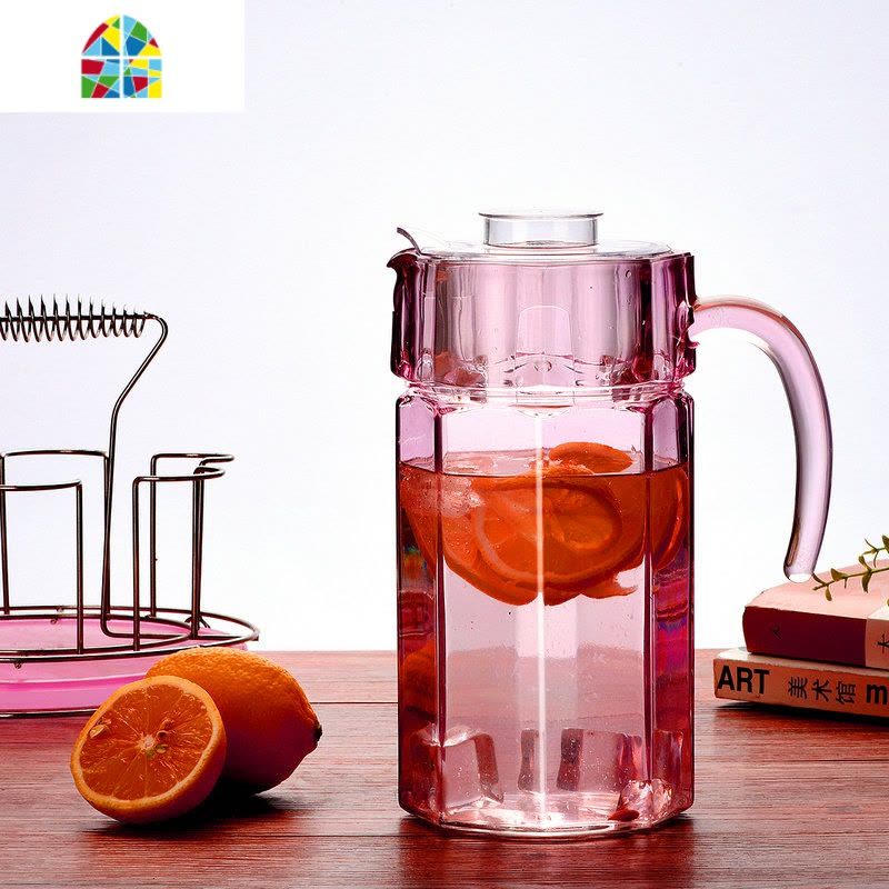 玻璃水壶耐热家用现代凉水杯大容量果汁饮料壶加厚套装创意ins风 FENGHOU 兰色八角壶1.1L(兰盖)+垫凉水壶图片