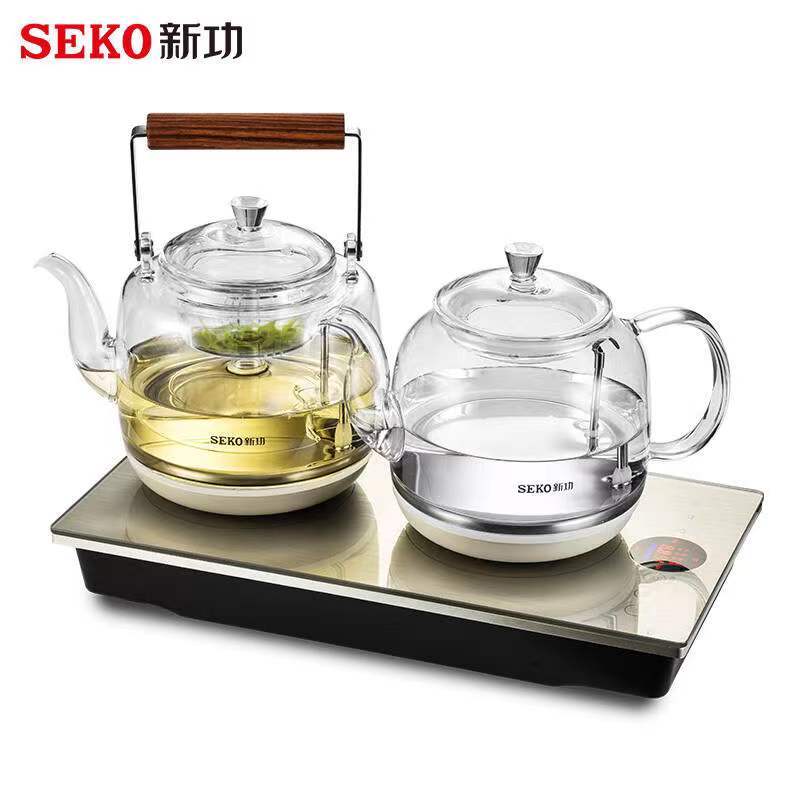 新功(SEKO)W10底部全自动上水电热水壶 双壶加水玻璃电茶炉喷淋式煮茶壶