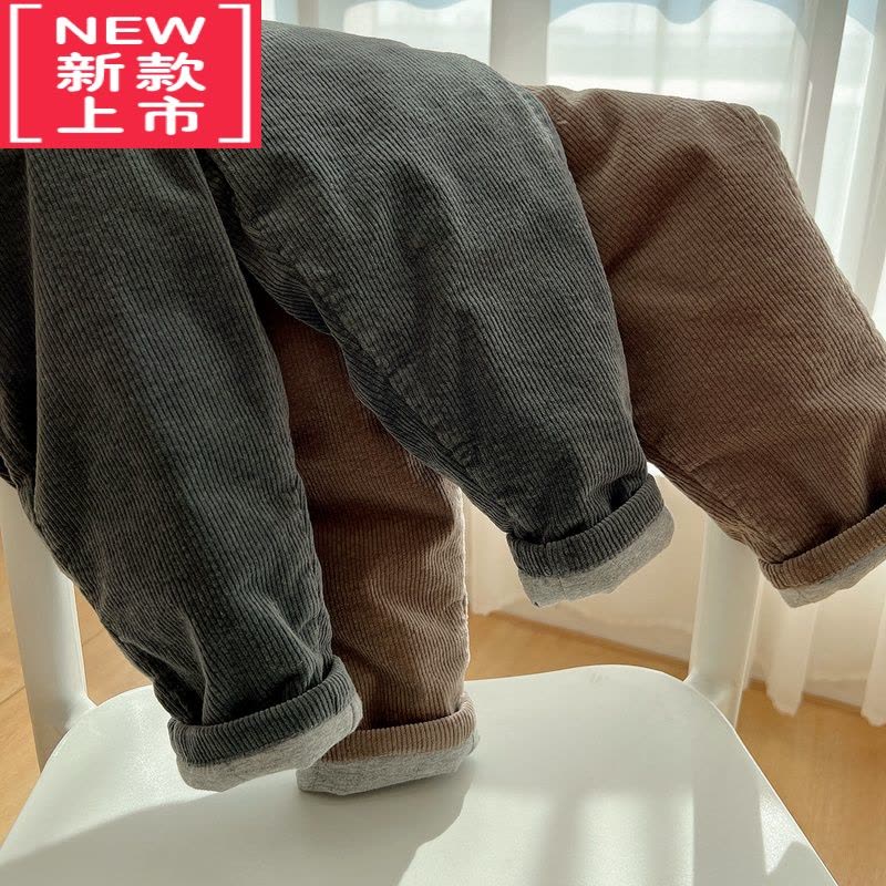 可莉允儿童灯芯绒加厚棉裤 男女童夹丝绵条绒长裤 保暖哈伦裤 冬季童装保暖裤图片