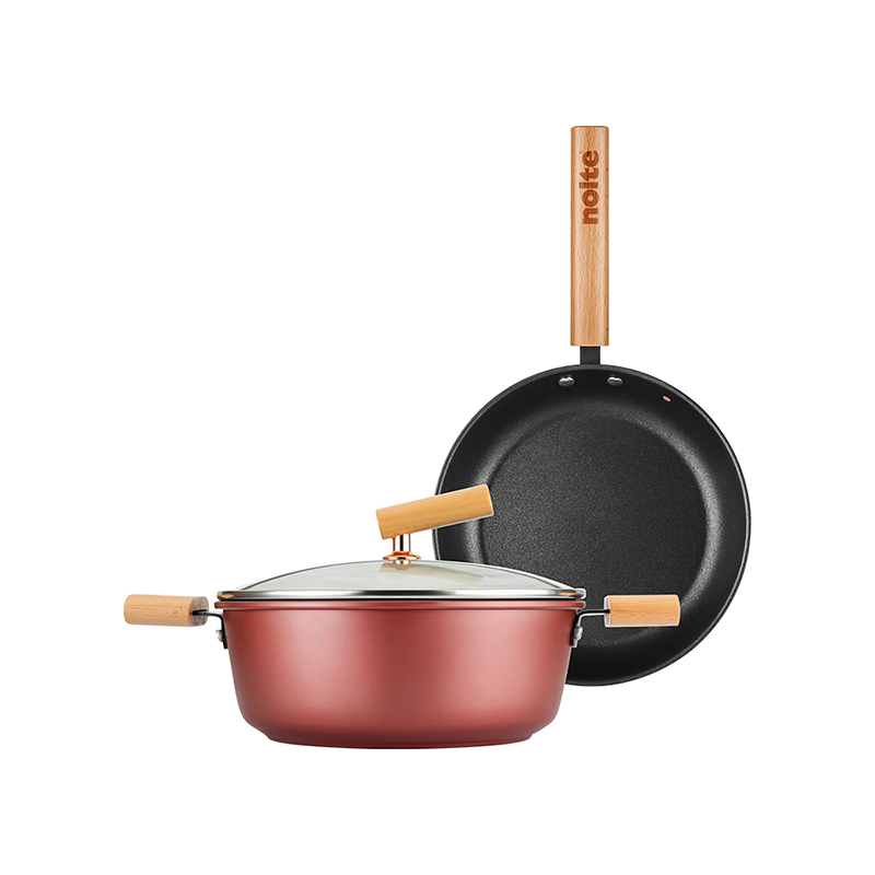 赫曼德 HMD-9724铂尔尼不粘锅具两件套 24cm汤锅(有盖)24cm煎锅(无盖) (单位:套) 红色