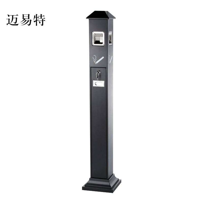 迈易特不锈钢垃圾桶烟蒂柱灭烟桶带烟灰缸室外电梯口立式屋顶式黑色烤漆烟灰柱