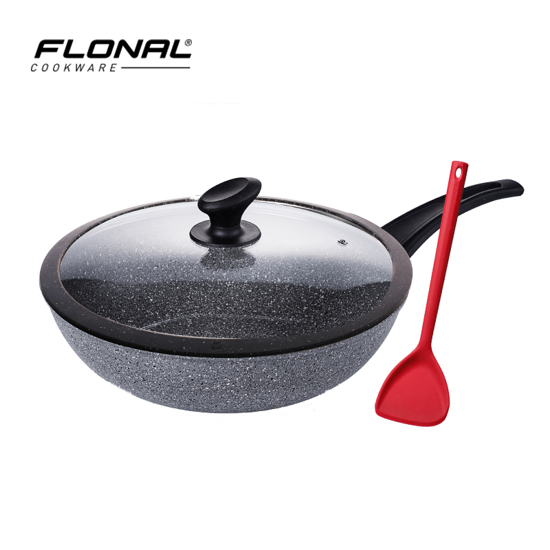 FLONAL经典火山岩复底系列32CM炒锅套装,不粘锅家用不沾锅平底电磁炉燃气灶适用