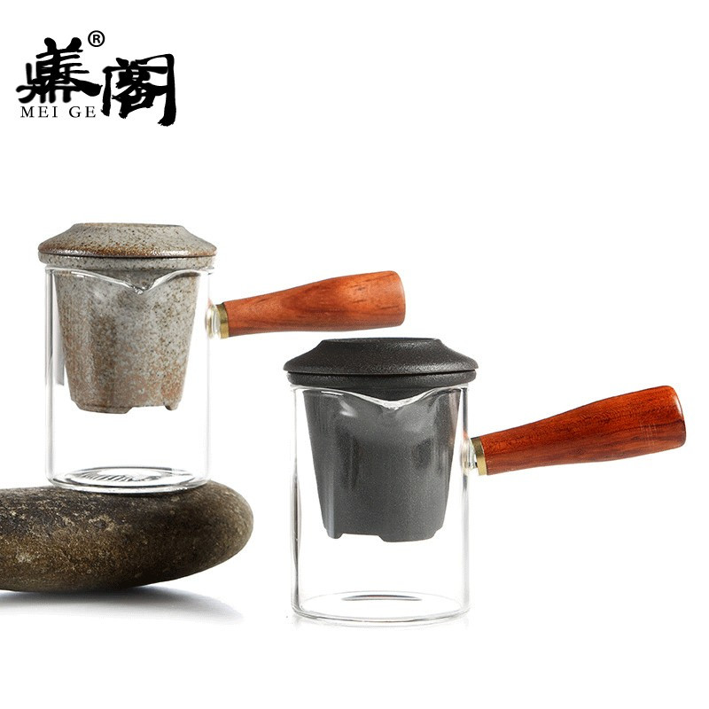鼎亨 家用茶杯红茶泡日式仿古黑陶玻璃侧把壶功夫茶具耐热泡茶壶
