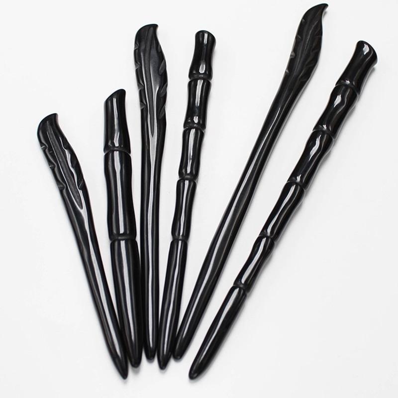 天然手工牛角羊角发簪竹节春芽旗袍汉服发饰中国风古典簪子叶子黑水