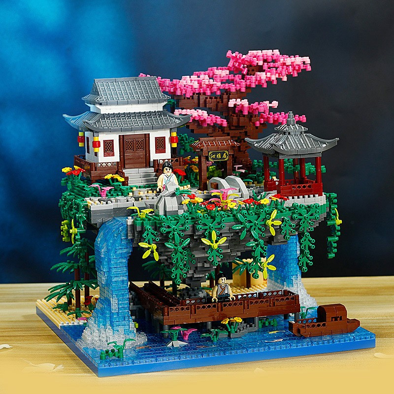 桃花潭古建筑积木拼装苏州园林爱晚亭荷风颐园微颗粒男女孩玩具儿童礼物
