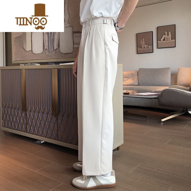 YANXUSNEIKLAU 西装裤休闲垂感裤子男宽松直筒坠感纯色腰围可调节西裤高清大图