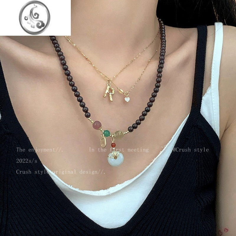 JiMi多圈石榴石平安扣手链女夏季ins小众设计感复古手饰网红闺蜜项链