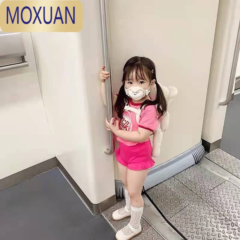MOXUANins夏韩版童装女童短袖T恤小女孩粉色字母撞色上衣洋气套装潮