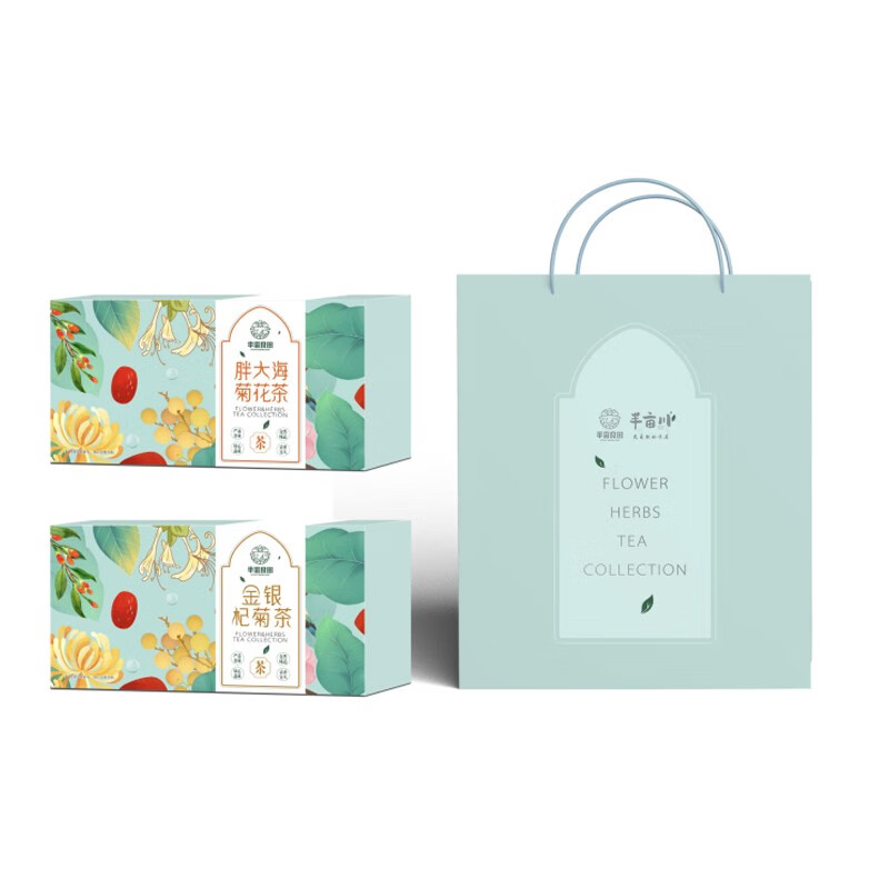 半亩良田 花果茶 胖大海菊花茶2种茶包组合360g 金银杞菊 胖大海 金银花 菊花 甘草片 枸杞高清大图