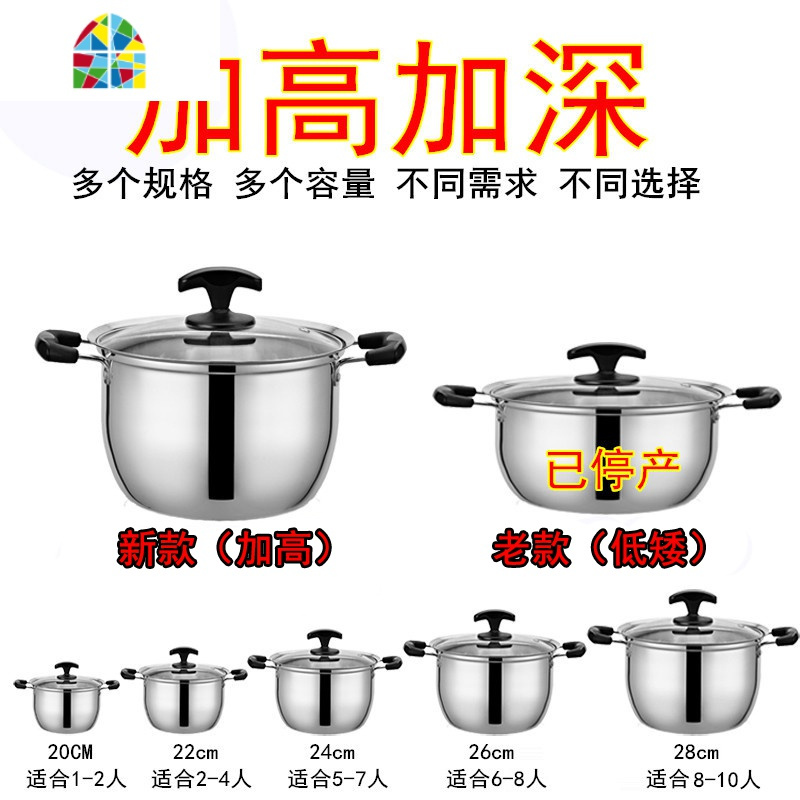 不锈钢汤锅家用燃气加厚煲汤锅电磁炉锅蒸煮面粥锅奶瓶锅不锈钢锅 FENGHOU 特厚欧式款18cm(较小)