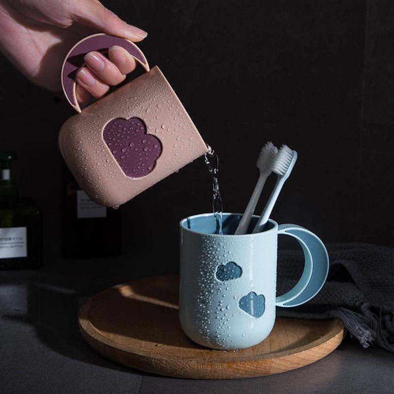 家柏饰(CORATED)创意带把手漱口杯 情侣牙刷杯牙缸杯子 云朵洗漱杯水杯高清大图
