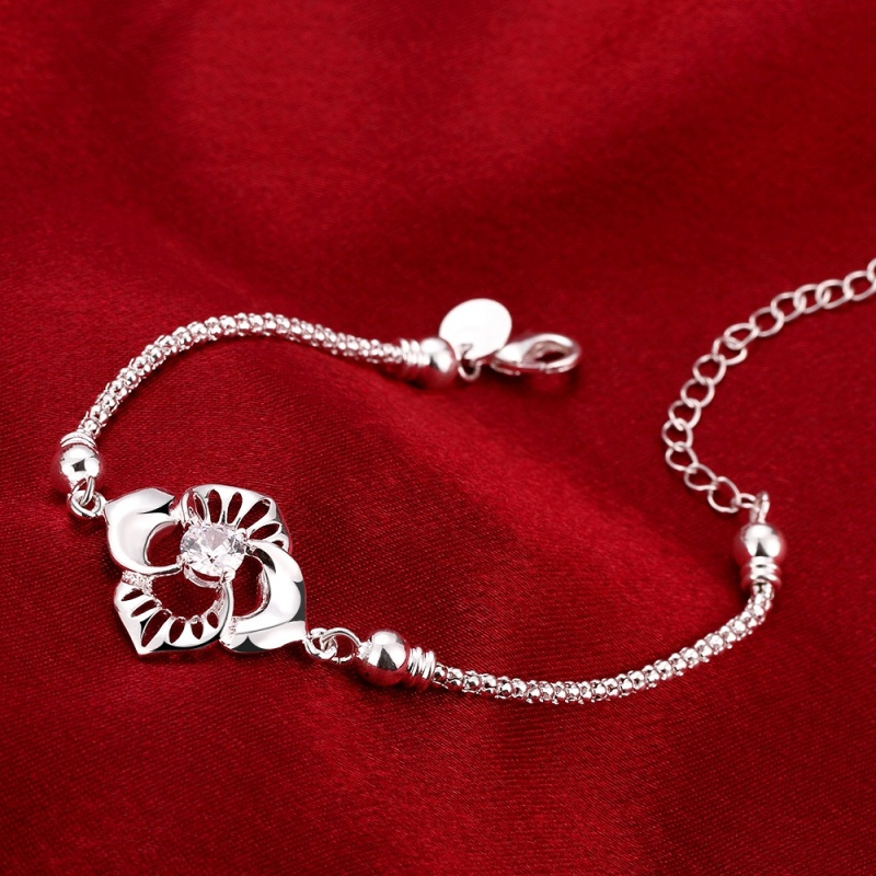 H381 Fashion Bracelet 锆石玫瑰花手链欧美外贸镀925纯银女首饰送女朋友七夕情人节礼物